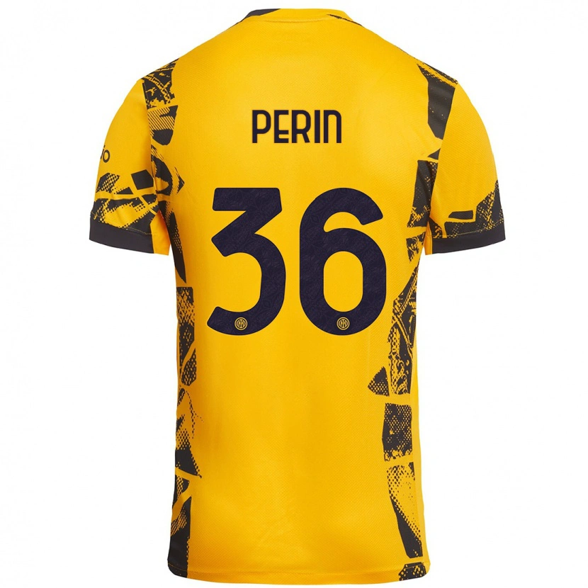 Danxen Niño Camiseta Nicolo Perin #36 Dorado Negro Equipación Tercera 2024/25 La Camisa