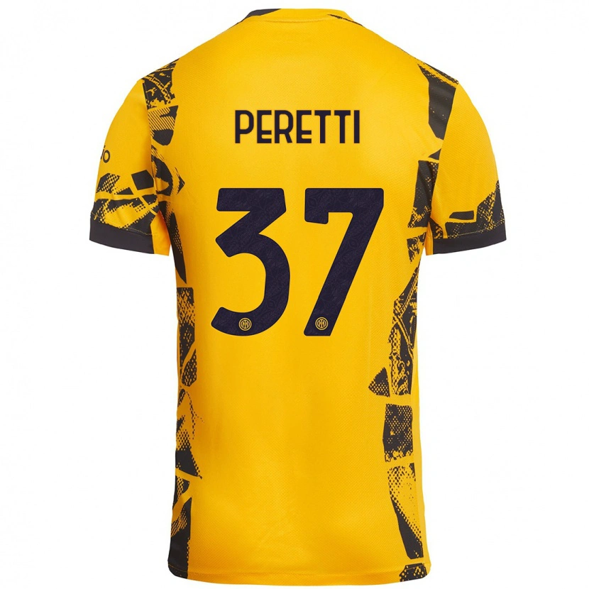 Danxen Niño Camiseta Lorenzo Peretti #37 Dorado Negro Equipación Tercera 2024/25 La Camisa