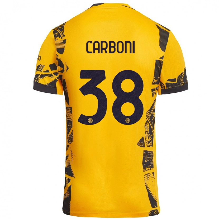 Danxen Niño Camiseta Valentin Carboni #38 Dorado Negro Equipación Tercera 2024/25 La Camisa