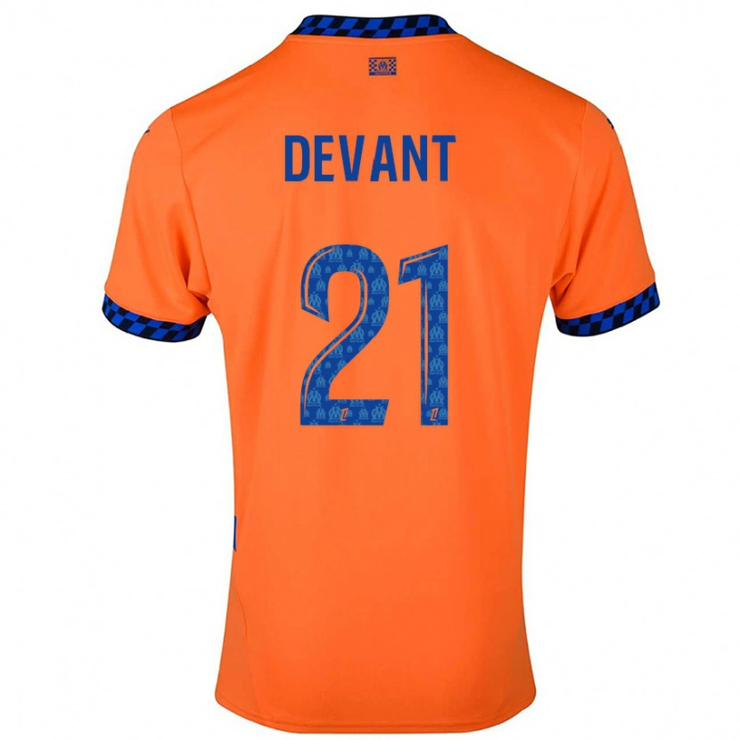 Danxen Niño Camiseta Caroline Devant #21 Naranja Azul Oscuro Equipación Tercera 2024/25 La Camisa