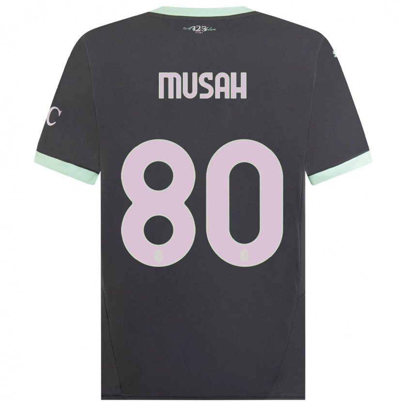 Danxen Niño Camiseta Yunus Musah #80 Gris Equipación Tercera 2024/25 La Camisa