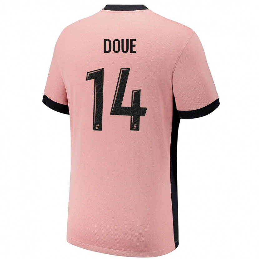 Danxen Niño Camiseta Désiré Doué #14 Rosa Óxido Equipación Tercera 2024/25 La Camisa