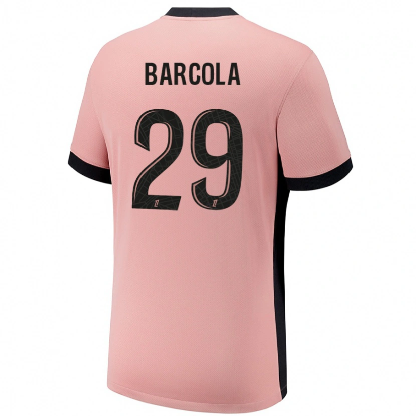 Danxen Niño Camiseta Bradley Barcola #29 Rosa Óxido Equipación Tercera 2024/25 La Camisa