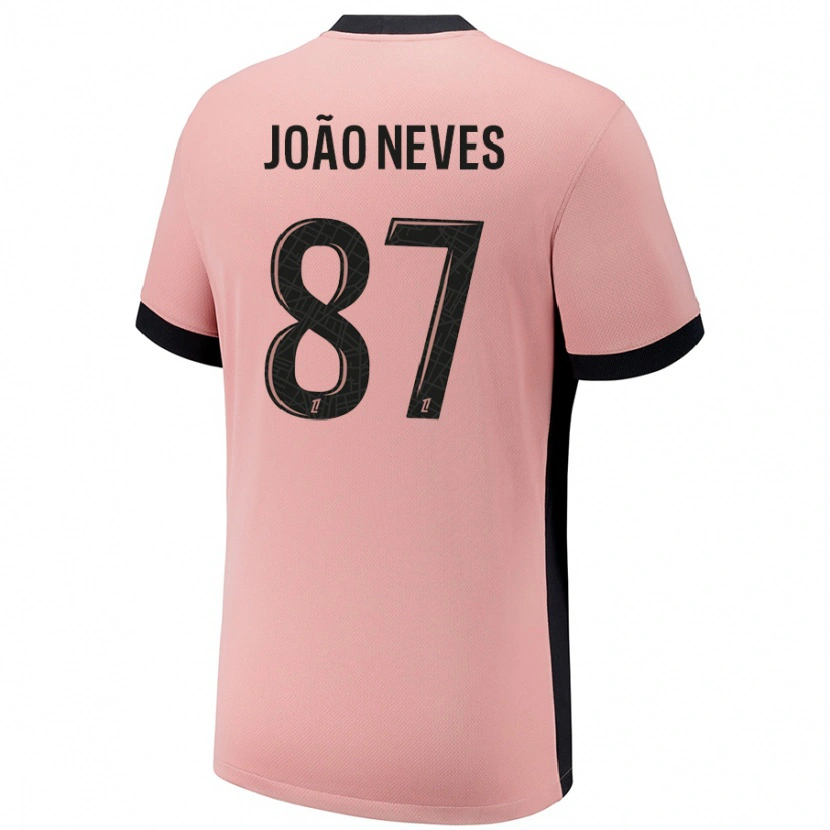 Danxen Niño Camiseta João Neves #87 Rosa Óxido Equipación Tercera 2024/25 La Camisa