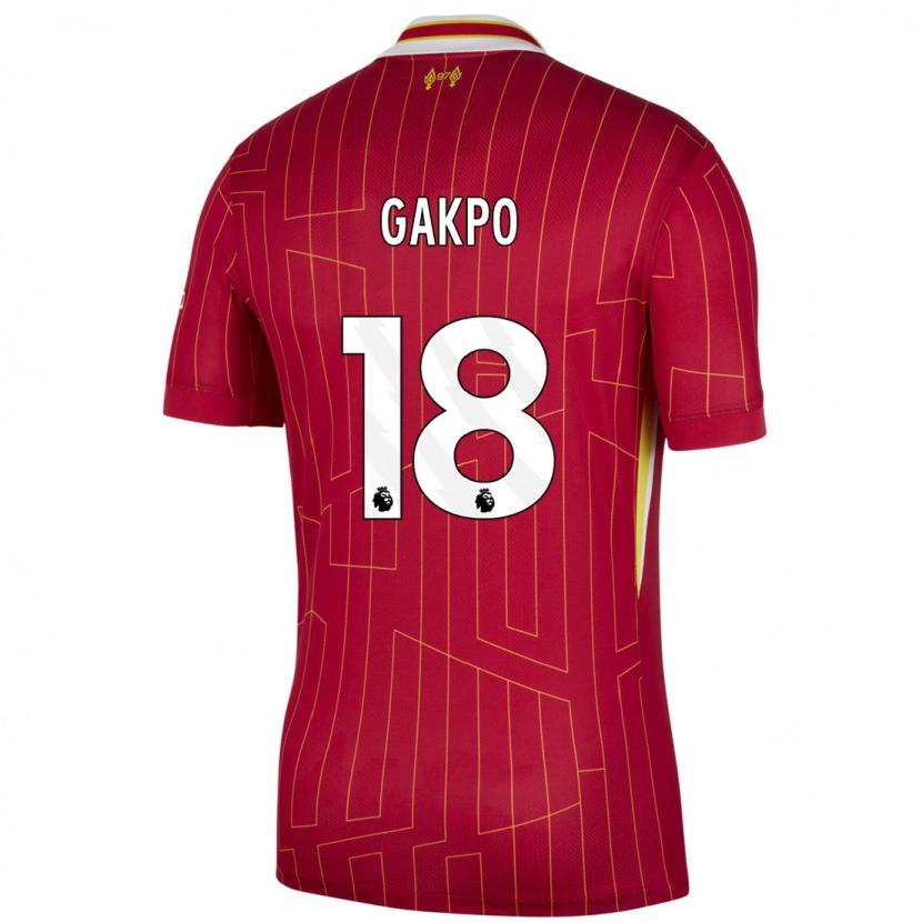 Danxen Hombre Camiseta Cody Gakpo #18 Rojo Amarillo Blanco 1ª Equipación 2024/25 La Camisa