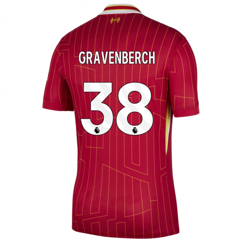 Danxen Hombre Camiseta Ryan Gravenberch #38 Rojo Amarillo Blanco 1ª Equipación 2024/25 La Camisa