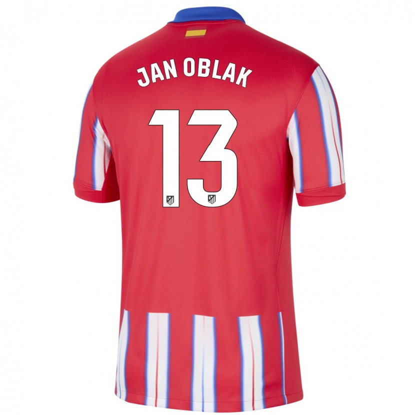 Danxen Hombre Camiseta Jan Oblak #13 Rojo Blanco Azul 1ª Equipación 2024/25 La Camisa