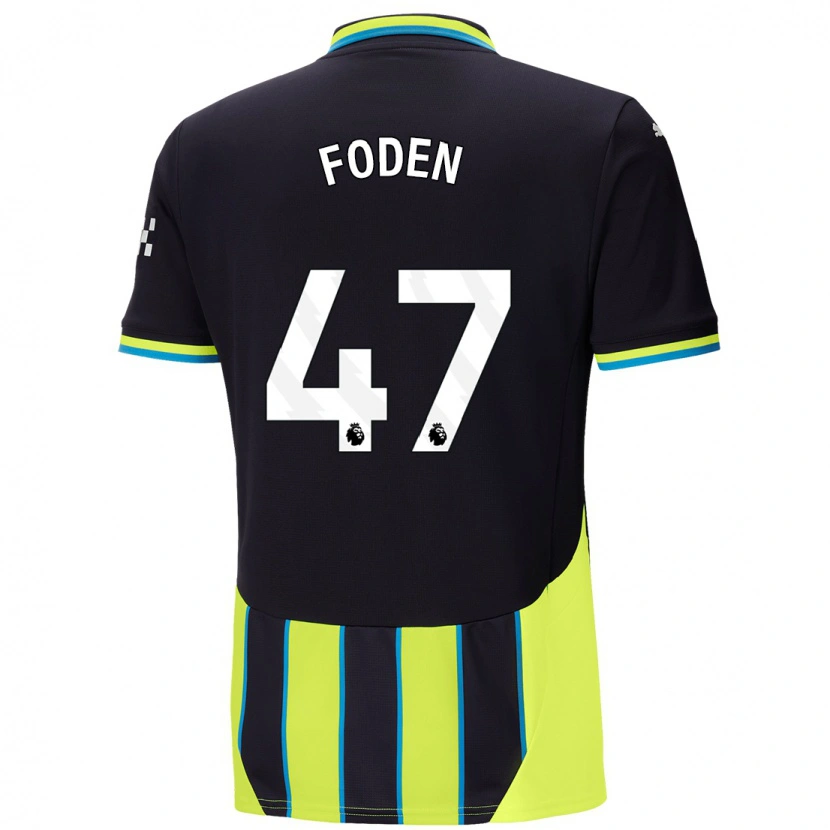 Danxen Hombre Camiseta Phil Foden #47 Azul Amarillo 2ª Equipación 2024/25 La Camisa