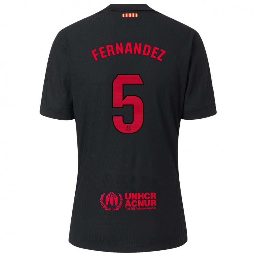 Danxen Hombre Camiseta Jana Fernández #5 Negro Rojo 2ª Equipación 2024/25 La Camisa