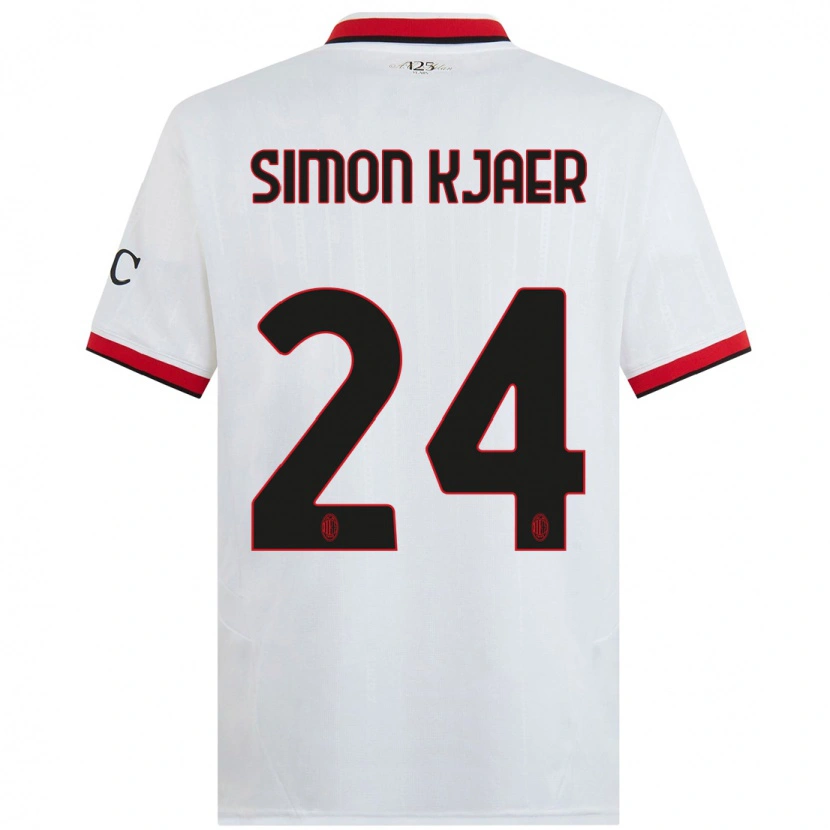 Danxen Hombre Camiseta Simon Kjaer #24 Blanco Negro Rojo 2ª Equipación 2024/25 La Camisa