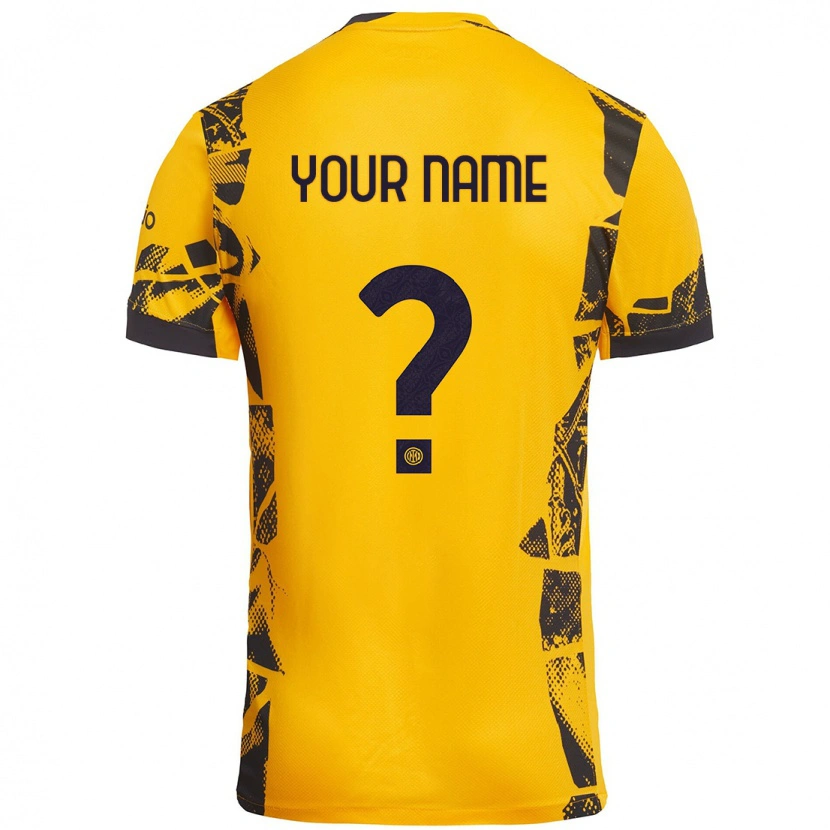 Danxen Hombre Camiseta Su Nombre #0 Dorado Negro Equipación Tercera 2024/25 La Camisa