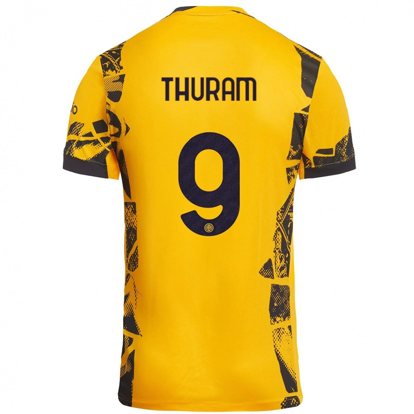 Danxen Hombre Camiseta Marcus Thuram #9 Dorado Negro Equipación Tercera 2024/25 La Camisa