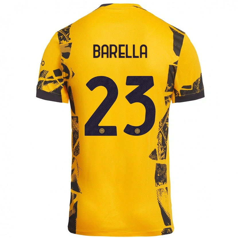 Danxen Hombre Camiseta Nicolò Barella #23 Dorado Negro Equipación Tercera 2024/25 La Camisa