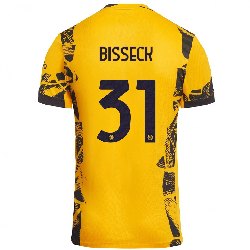 Danxen Hombre Camiseta Yann Bisseck #31 Dorado Negro Equipación Tercera 2024/25 La Camisa