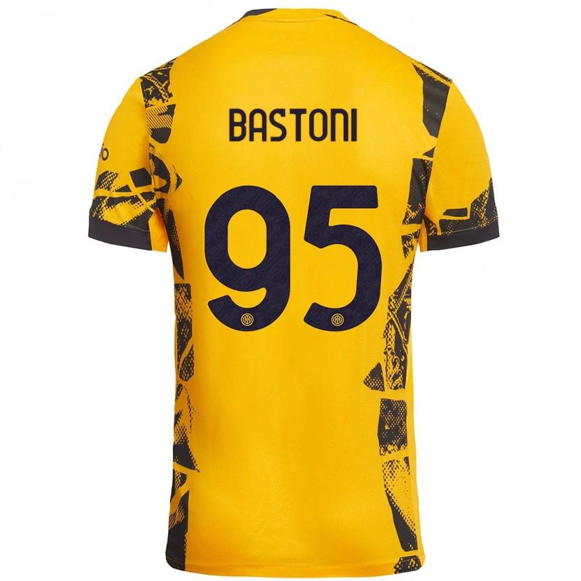 Danxen Hombre Camiseta Alessandro Bastoni #95 Dorado Negro Equipación Tercera 2024/25 La Camisa