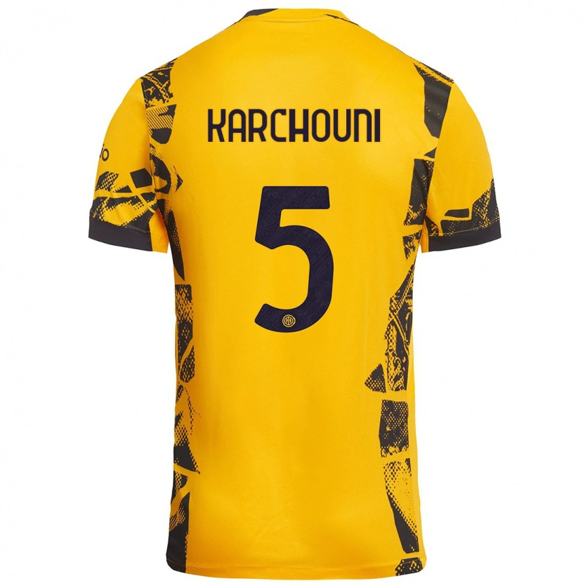 Danxen Hombre Camiseta Ghoutia Karchouni #5 Dorado Negro Equipación Tercera 2024/25 La Camisa