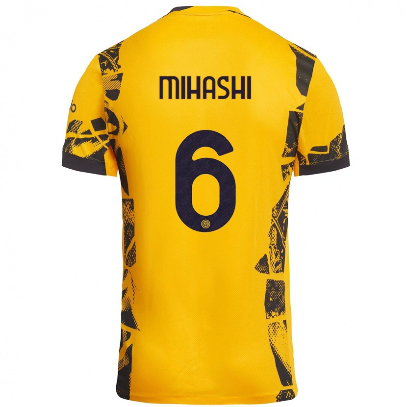 Danxen Hombre Camiseta Mana Mihashi #6 Dorado Negro Equipación Tercera 2024/25 La Camisa