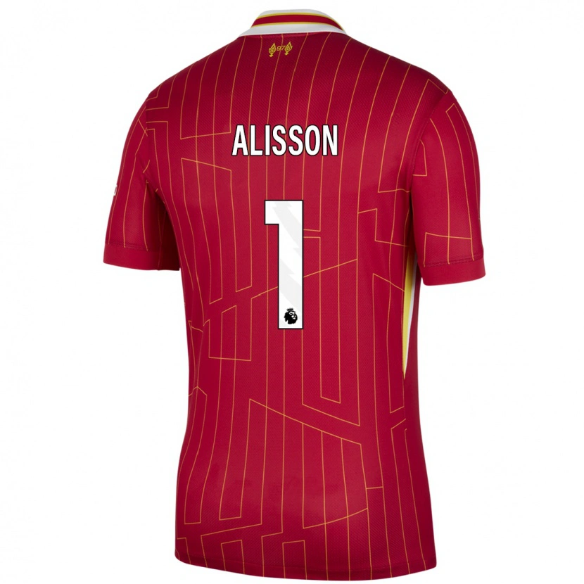 Danxen Mujer Camiseta Alisson #1 Rojo Amarillo Blanco 1ª Equipación 2024/25 La Camisa