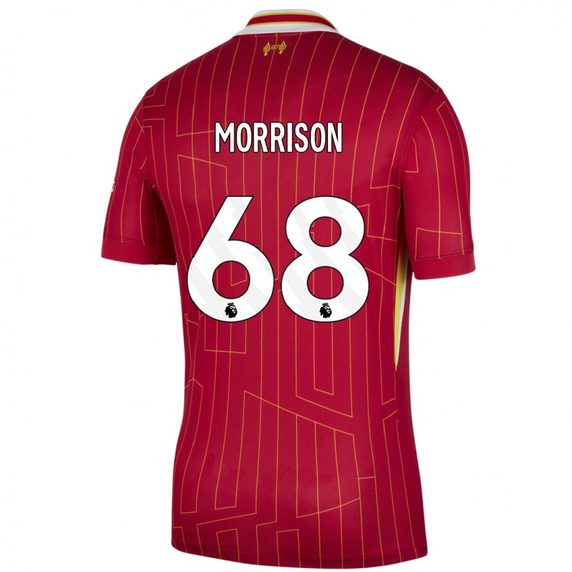 Danxen Mujer Camiseta Kieran Morrison #68 Rojo Amarillo Blanco 1ª Equipación 2024/25 La Camisa