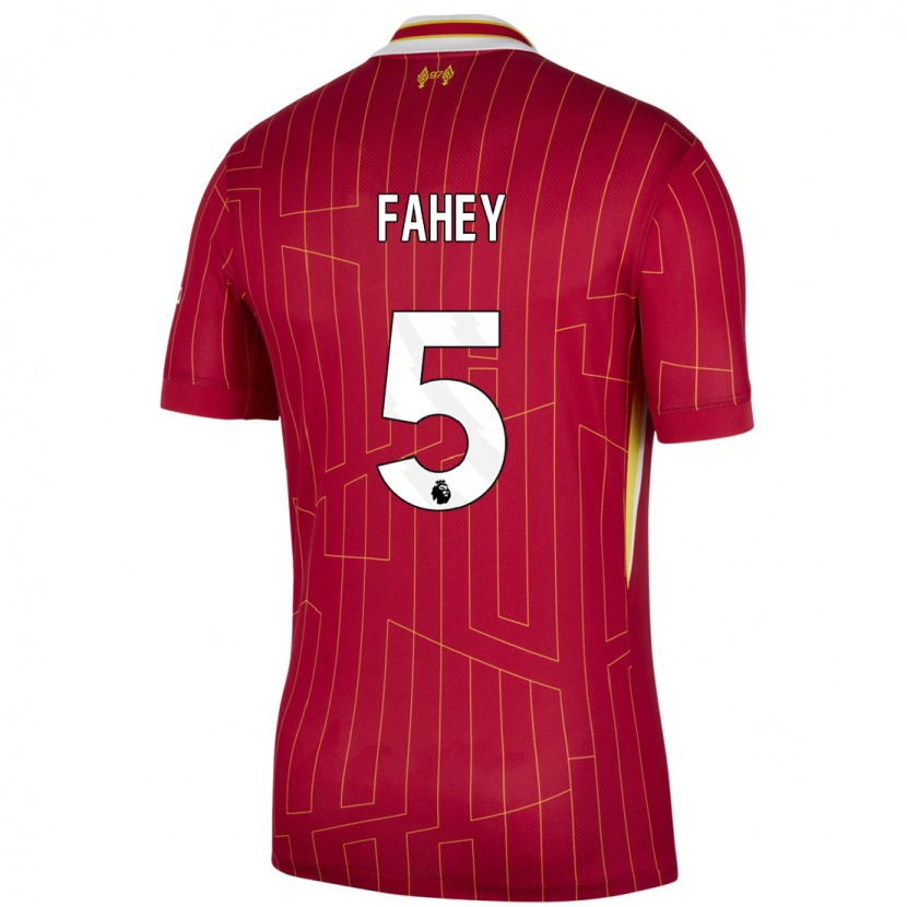 Danxen Mujer Camiseta Niamh Fahey #5 Rojo Amarillo Blanco 1ª Equipación 2024/25 La Camisa