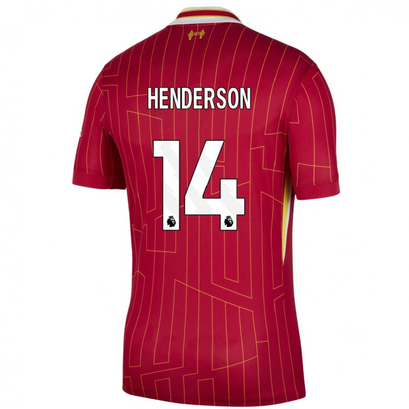 Danxen Mujer Camiseta Henderson #14 Rojo Amarillo Blanco 1ª Equipación 2024/25 La Camisa