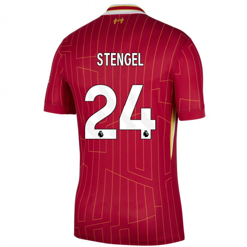 Danxen Mujer Camiseta Katie Stengel #24 Rojo Amarillo Blanco 1ª Equipación 2024/25 La Camisa