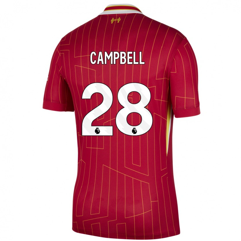 Danxen Mujer Camiseta Megan Campbell #28 Rojo Amarillo Blanco 1ª Equipación 2024/25 La Camisa