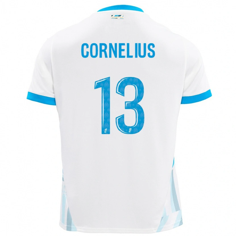 Danxen Mujer Camiseta Derek Cornelius #13 Blanco Azul Cielo 1ª Equipación 2024/25 La Camisa