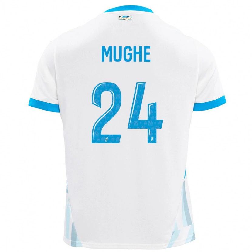 Danxen Mujer Camiseta François Mughe #24 Blanco Azul Cielo 1ª Equipación 2024/25 La Camisa