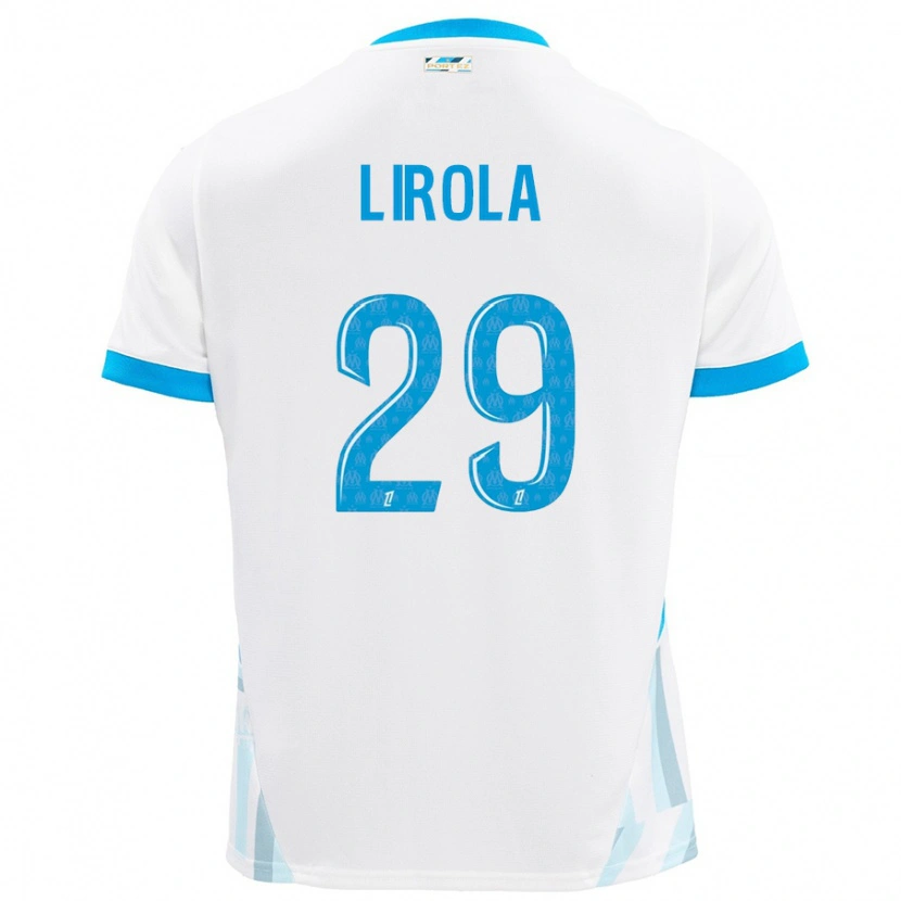 Danxen Mujer Camiseta Pol Lirola #29 Blanco Azul Cielo 1ª Equipación 2024/25 La Camisa