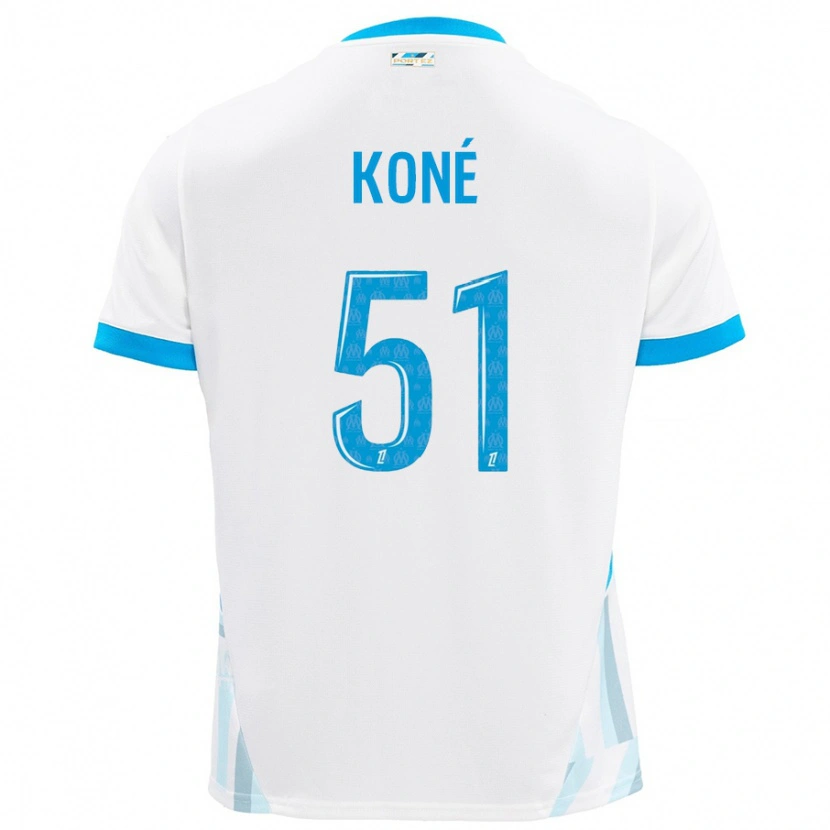 Danxen Mujer Camiseta Ismaël Koné #51 Blanco Azul Cielo 1ª Equipación 2024/25 La Camisa