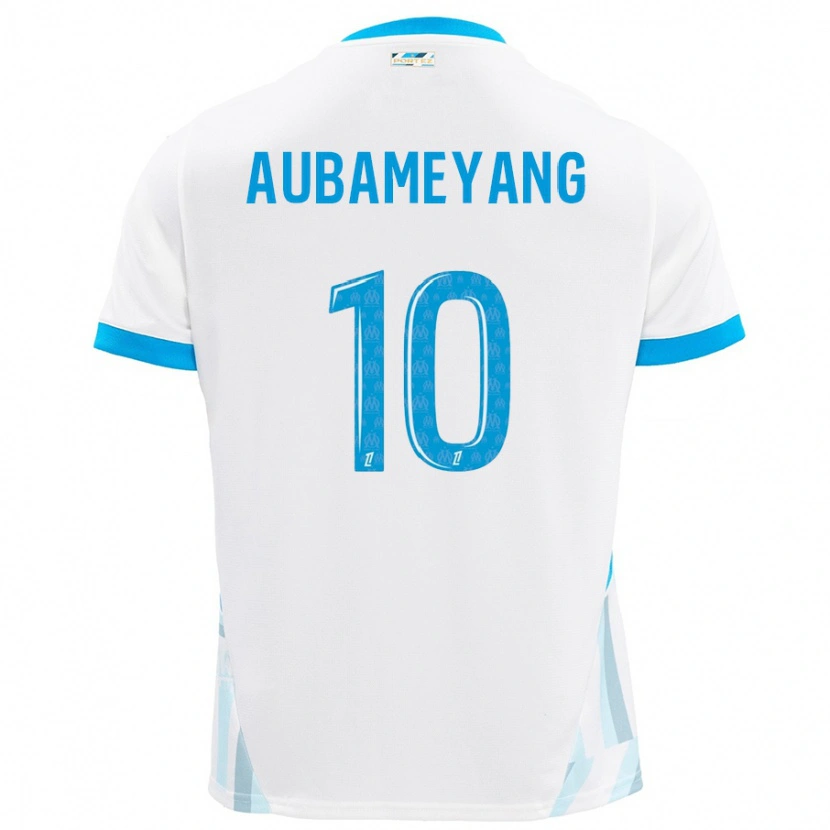 Danxen Mujer Camiseta Pierre-Emerick Aubameyang #10 Blanco Azul Cielo 1ª Equipación 2024/25 La Camisa