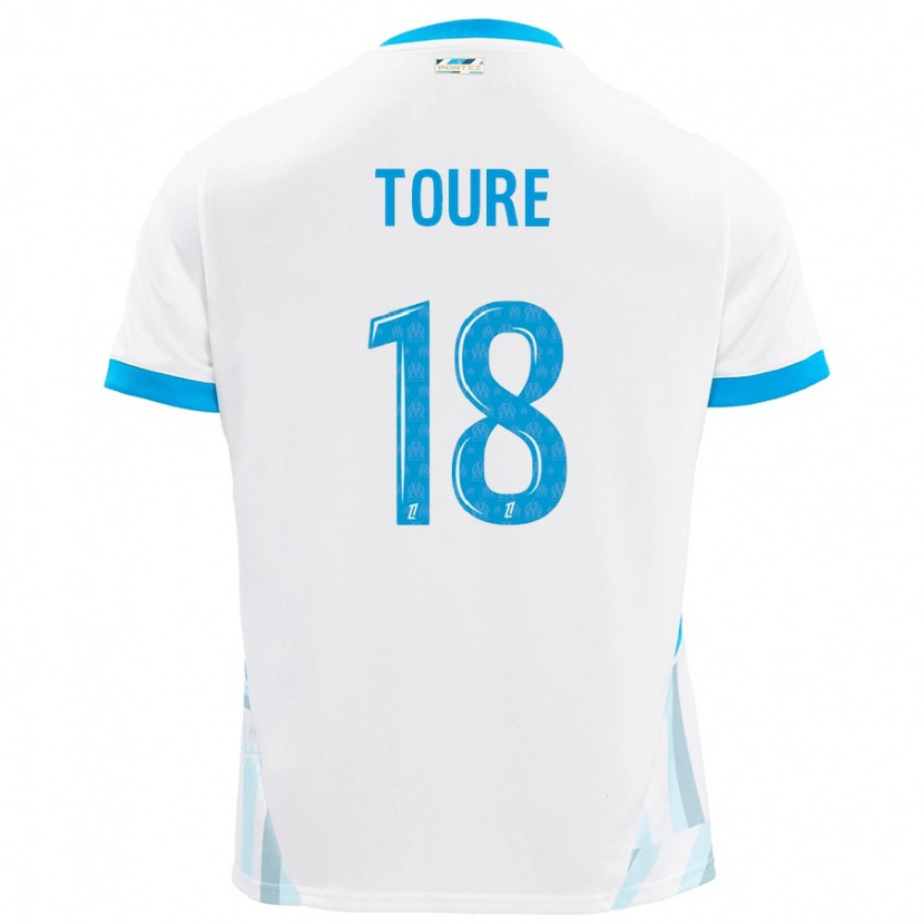 Danxen Mujer Camiseta Isaak Toure #18 Blanco Azul Cielo 1ª Equipación 2024/25 La Camisa