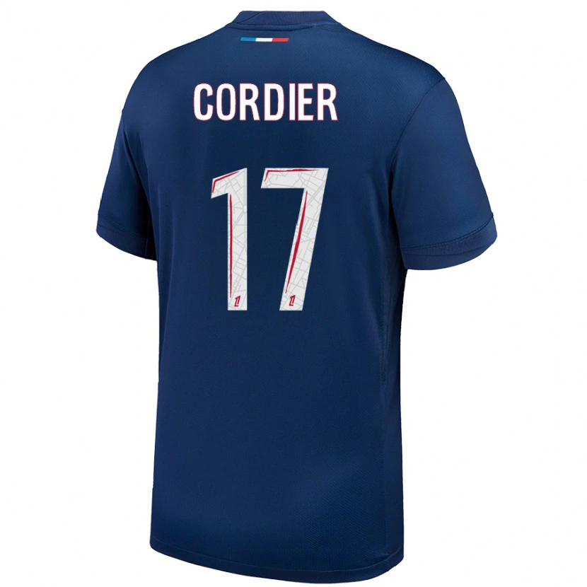 Danxen Mujer Camiseta Thomas Cordier #17 Azul Marino Blanco 1ª Equipación 2024/25 La Camisa