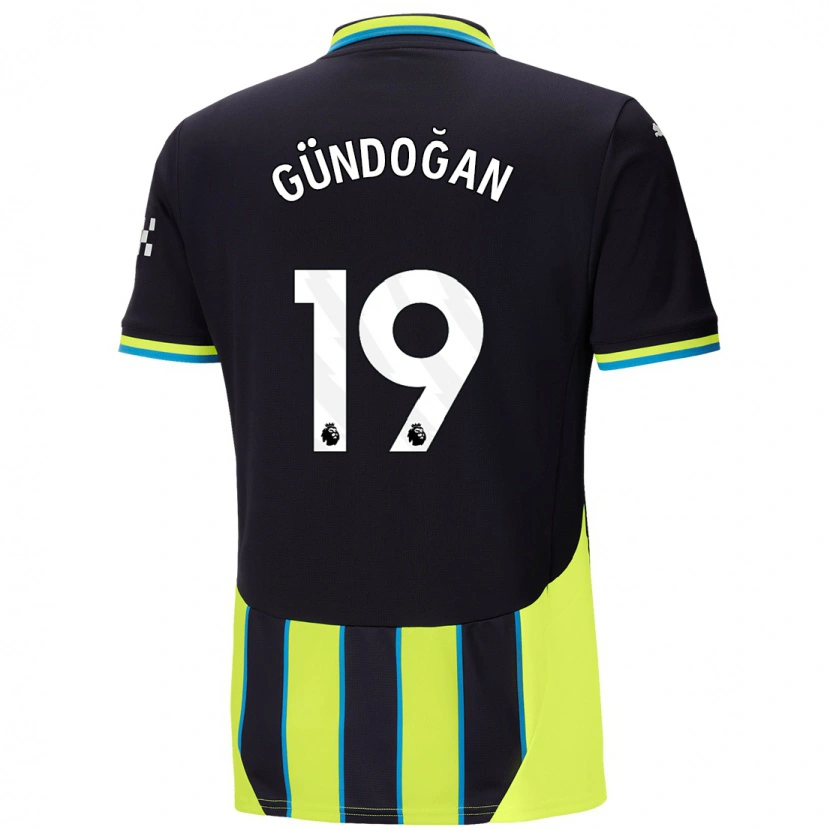 Danxen Mujer Camiseta İlkay Gündoğan #19 Azul Amarillo 2ª Equipación 2024/25 La Camisa