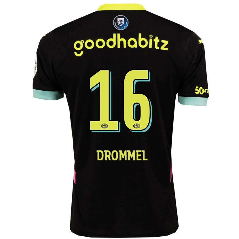 Danxen Mujer Camiseta Joël Drommel #16 Negro Amarillo 2ª Equipación 2024/25 La Camisa