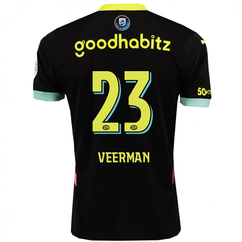 Danxen Mujer Camiseta Joey Veerman #23 Negro Amarillo 2ª Equipación 2024/25 La Camisa