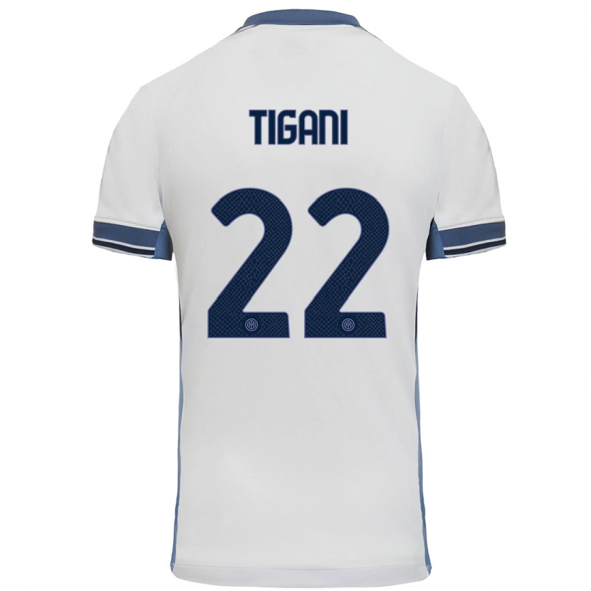 Danxen Mujer Camiseta Edoardo Tigani #22 Blanco Gris 2ª Equipación 2024/25 La Camisa