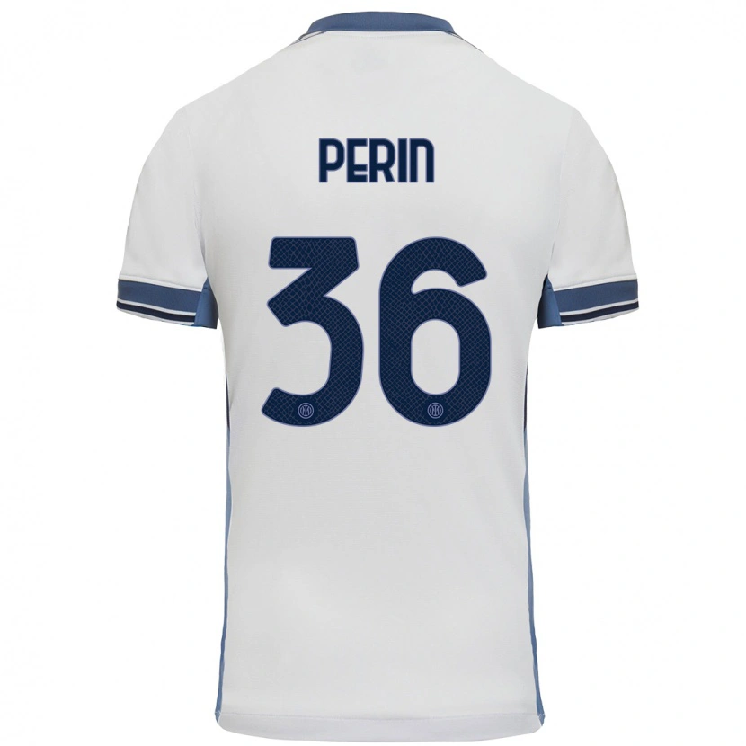 Danxen Mujer Camiseta Nicolo Perin #36 Blanco Gris 2ª Equipación 2024/25 La Camisa