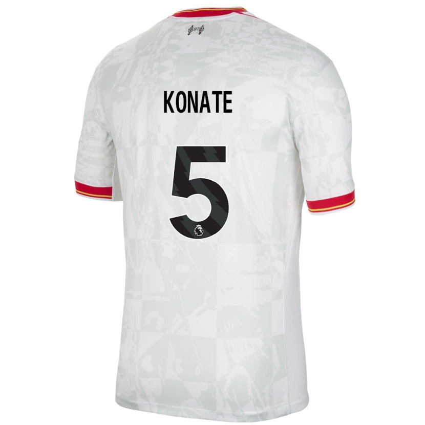 Danxen Mujer Camiseta Ibrahima Konaté #5 Blanco Rojo Negro Equipación Tercera 2024/25 La Camisa