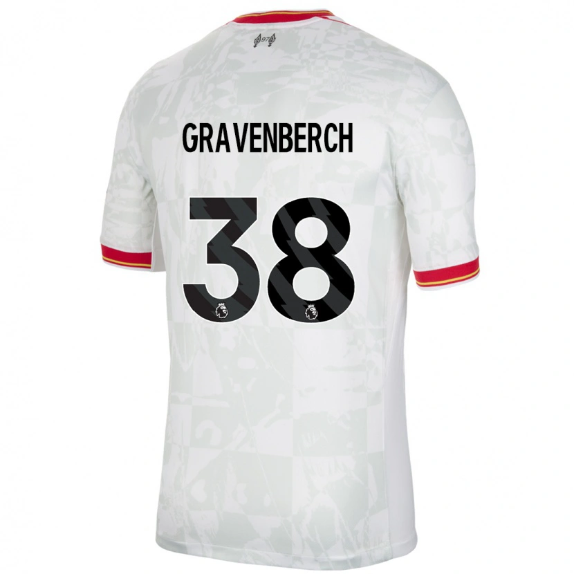 Danxen Mujer Camiseta Ryan Gravenberch #38 Blanco Rojo Negro Equipación Tercera 2024/25 La Camisa