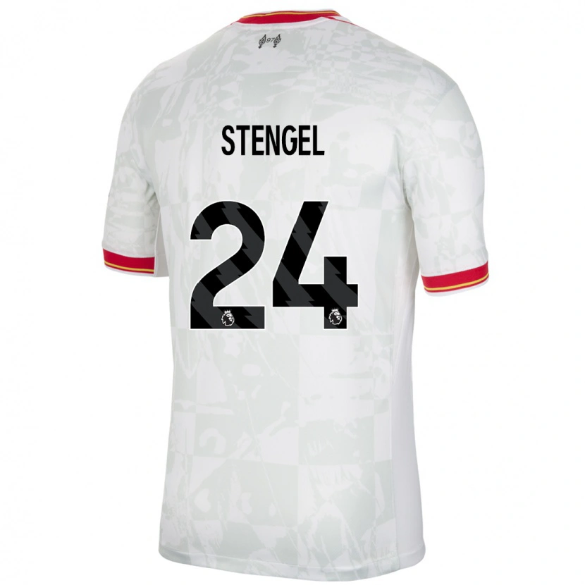 Danxen Mujer Camiseta Katie Stengel #24 Blanco Rojo Negro Equipación Tercera 2024/25 La Camisa