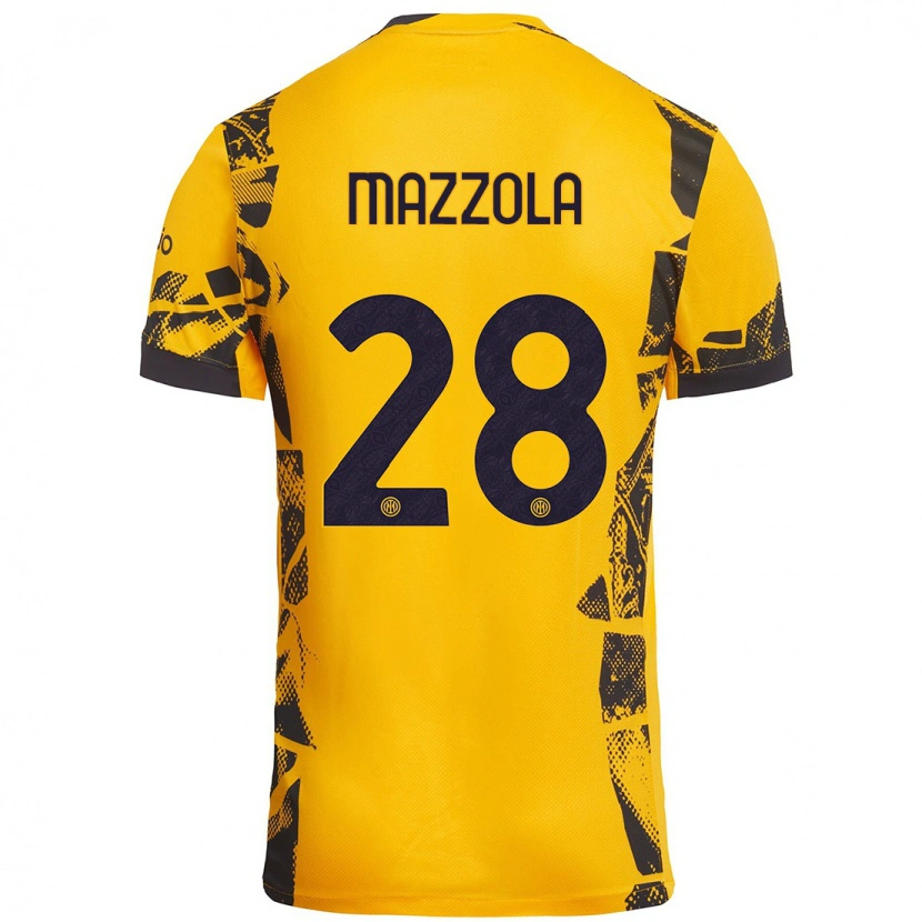 Danxen Mujer Camiseta Giuseppe Mazzola #28 Dorado Negro Equipación Tercera 2024/25 La Camisa