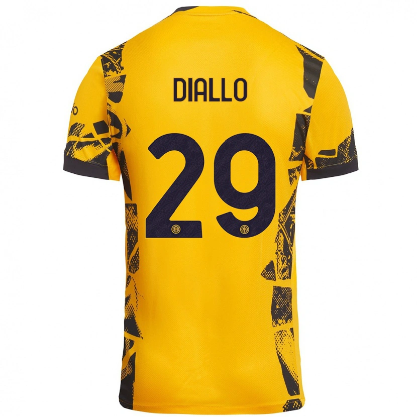 Danxen Mujer Camiseta Oumar Diallo #29 Dorado Negro Equipación Tercera 2024/25 La Camisa