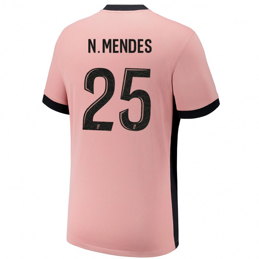 Danxen Mujer Camiseta Nuno Mendes #25 Rosa Óxido Equipación Tercera 2024/25 La Camisa