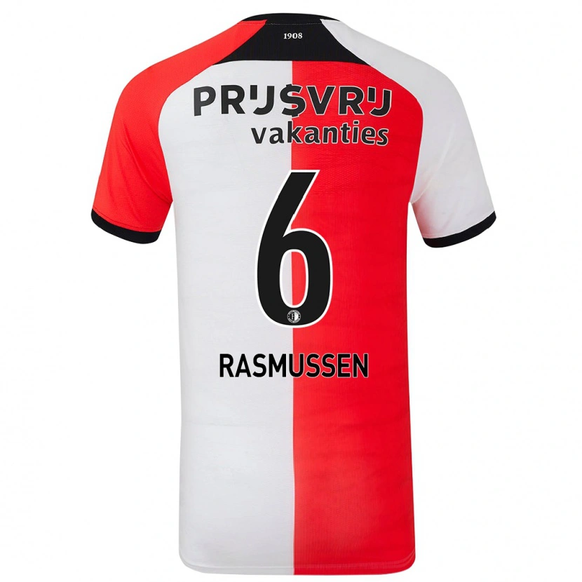 Danxen Niño Camiseta Jacob Rasmussen #6 Rojo Blanco 1ª Equipación 2024/25 La Camisa