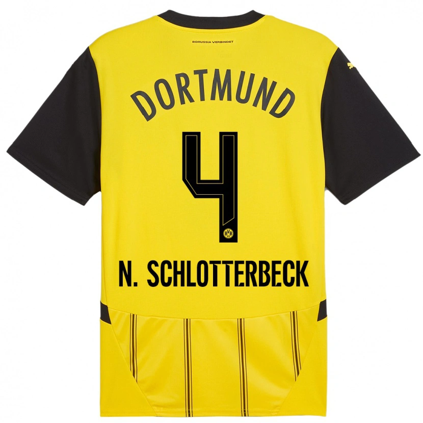 Danxen Niño Camiseta Nico Schlotterbeck #4 Amarillo Negro 1ª Equipación 2024/25 La Camisa