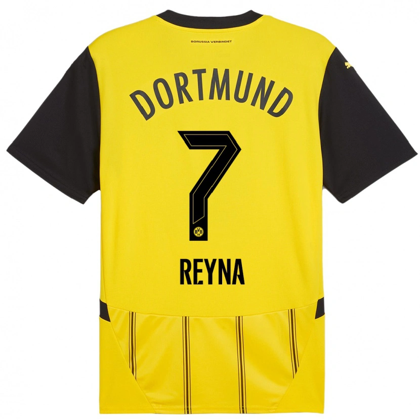 Danxen Niño Camiseta Giovanni Reyna #7 Amarillo Negro 1ª Equipación 2024/25 La Camisa