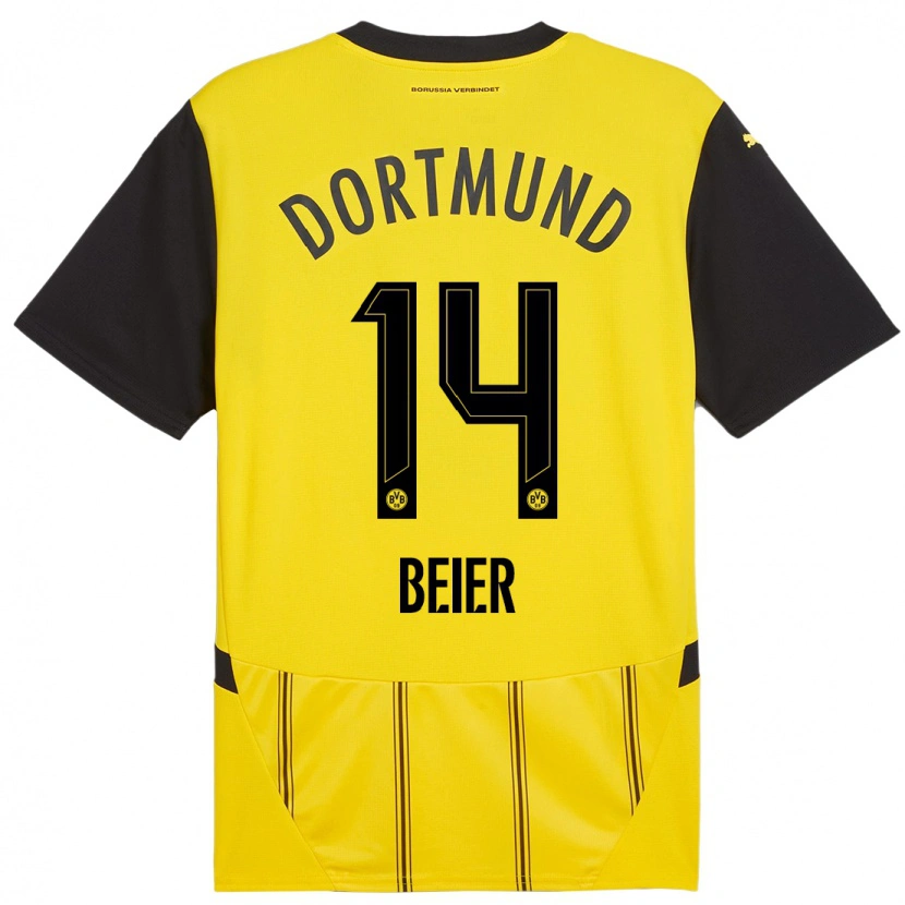 Danxen Niño Camiseta Maximilian Beier #14 Amarillo Negro 1ª Equipación 2024/25 La Camisa