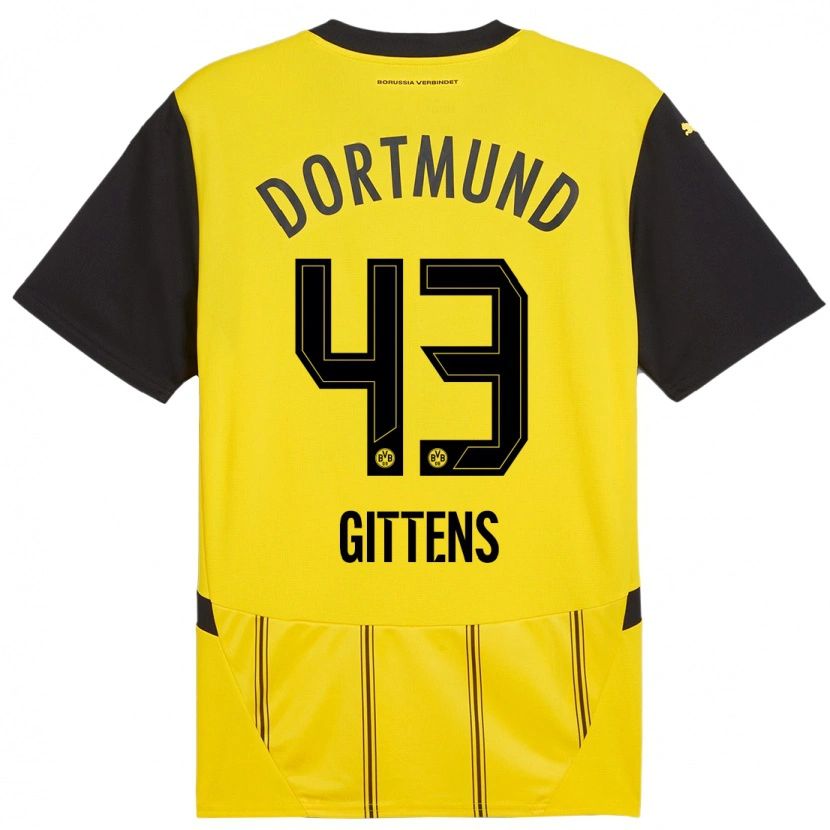 Danxen Niño Camiseta Jamie Gittens #43 Amarillo Negro 1ª Equipación 2024/25 La Camisa